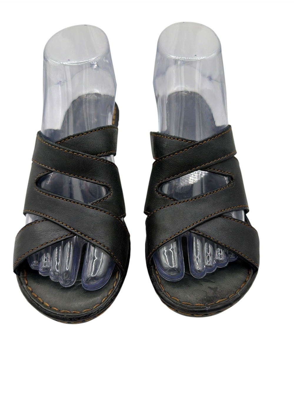Dansko Black Leather Crisscross Slide Sandals - Size 7